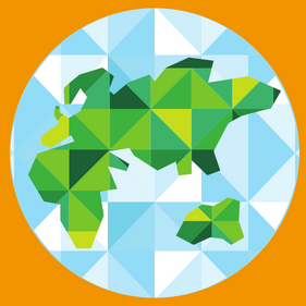 Stylized raphic representation of the Eurasian continent.